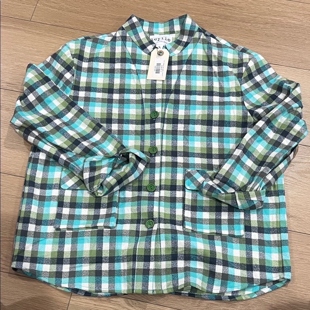 Leylie Green Plaid Shirt Jacket  size M